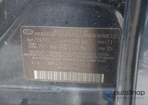 2011 Hyundai Sonata Limited z USA, uszkodzony, nr VIN 5NPEC4AC0BH063053